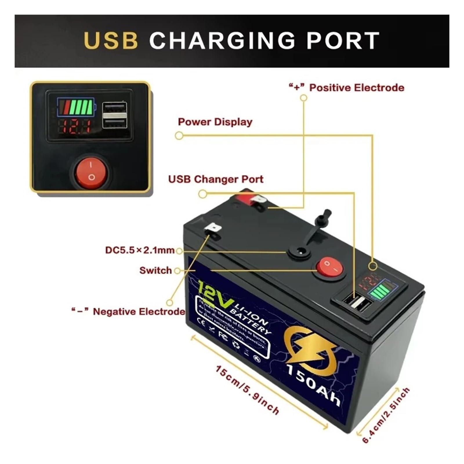 Batteria LiFePO4 A Ciclo Profondo Da 12 V 200 Ah Con BMS Integrato, Adatta For Off-grid, Illuminazione, Ecoscandagli E Ruote Motrici(12V 100Ah)