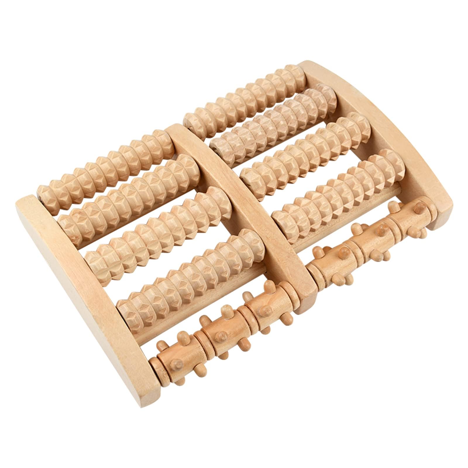 KATLKIU Masajeador de madera con 5 rodillos – Rodillo de masaje reflexologÃa para aliviar dolores de pies y fascitis plantar – antiestrés ideal para casa y oficina