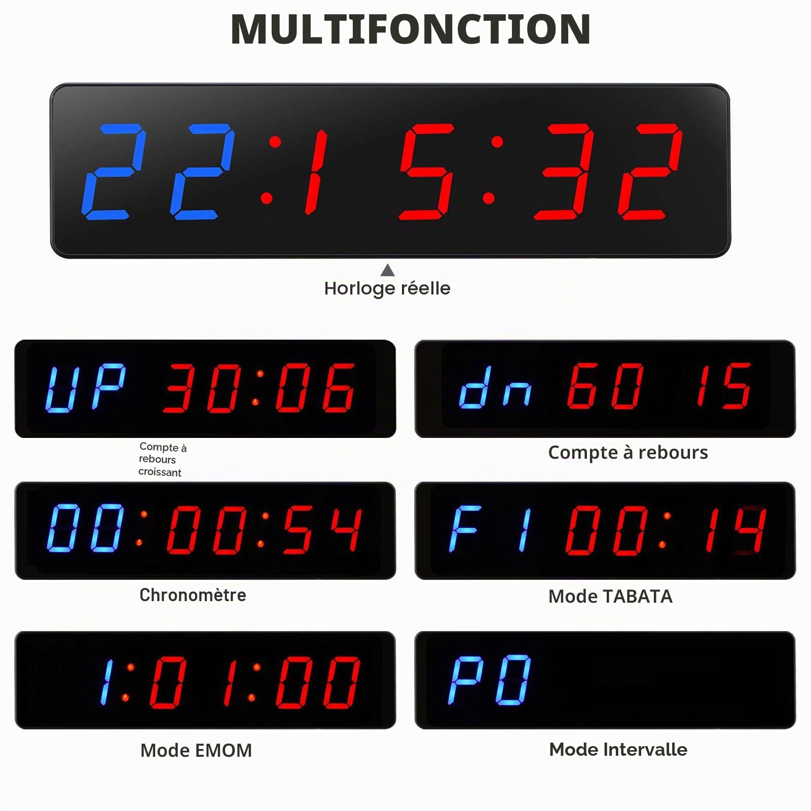 Fitness Minuteur Portable Mini Timer Sport sans Fil Fixation Magnétique Minuteurs Musculation Horloge Tabata EMOM MMA Entrainement Outdoor Noir