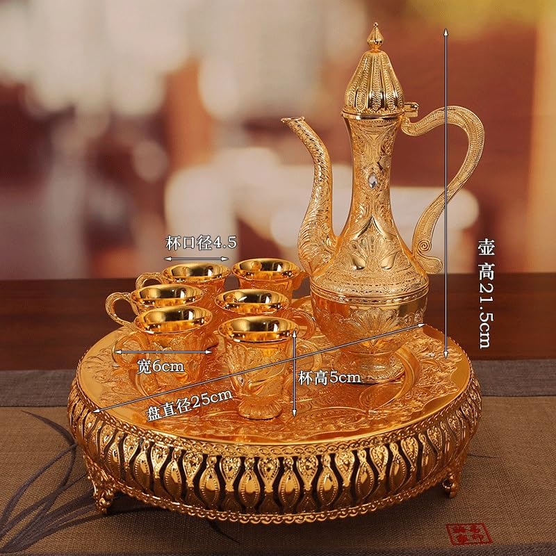 Wine Set 6 Cups a Pot a Plate Hotel Restaurant Gift Creative Goblets(Gray)