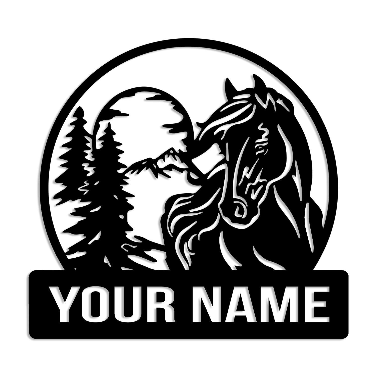 Kissesuu Horses-D Personalized Horse Ranch Metal Wall Art, Custom Outdoor Metal Horse Farm Sign, Outdoor Family Name Sign, Monogram,Farmer Home Decor, Farmhouse Decor (Style-D)