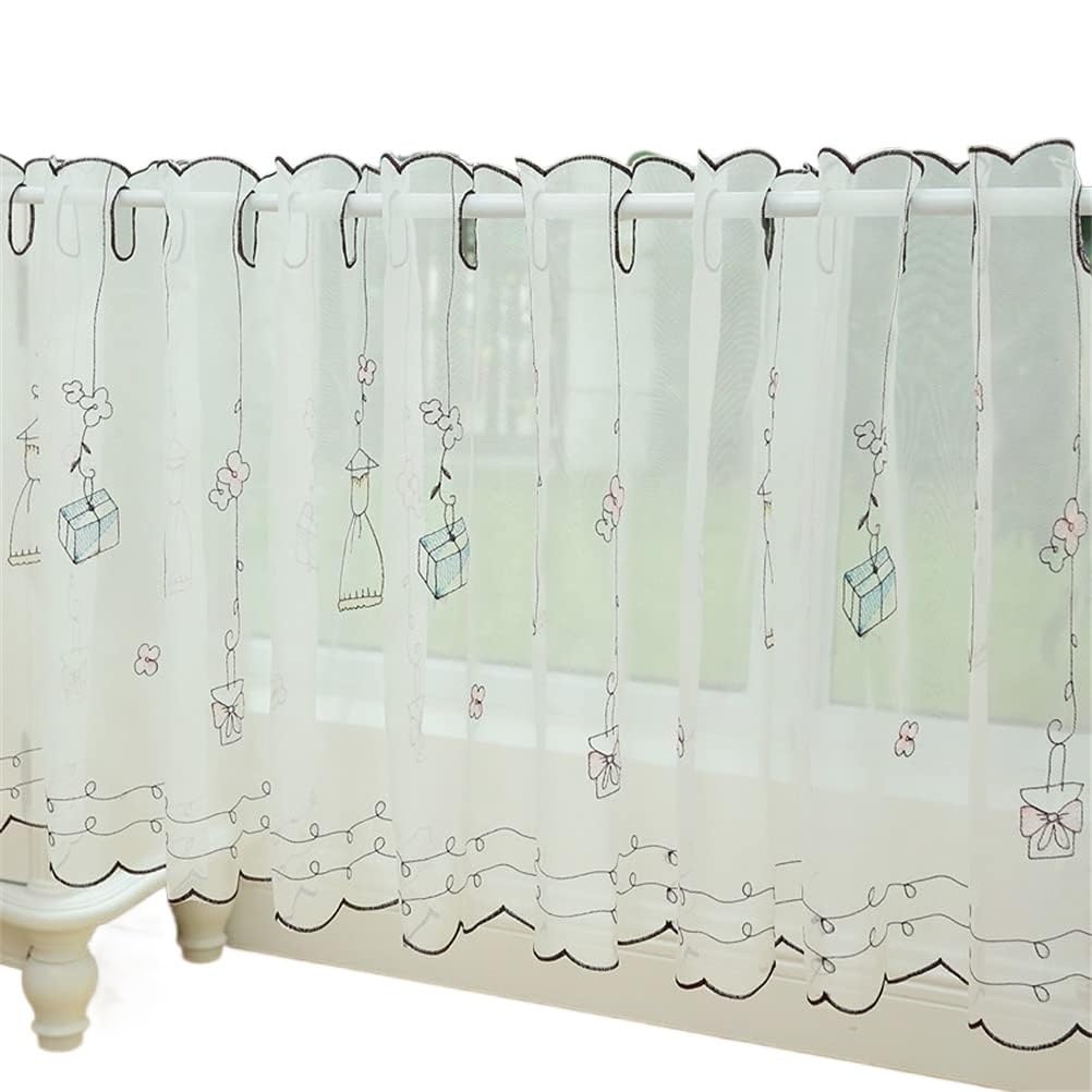 Tenda for Cucina Cafe,Tenda Corta, Ricamo Cafe Mantovana Tenda Corta Trasparente Trattamento for Finestre Piccole Tendine,Bianca(W x H 230x87cm)