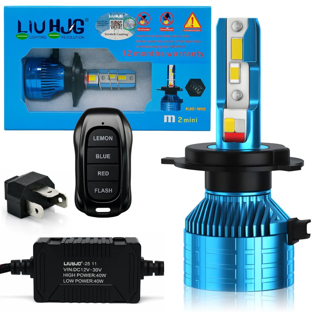 M2 Mini LED Remote Control Headlight Bulb High Bright Waterproof & Heat Dissipation 80W 12V DC Power Yellow White & Red/Blue/Yellow Flashing Bulb Universal fit for All Bikes & Cars (Pack 1)-image-12