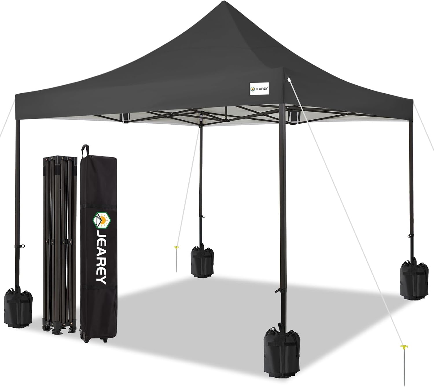 JEAREY Upgraded 10x10 Pop Up Canopy Tent, Heavy Duty Outdoor Canopy with Roller Bag,4 Sand Bags,Black