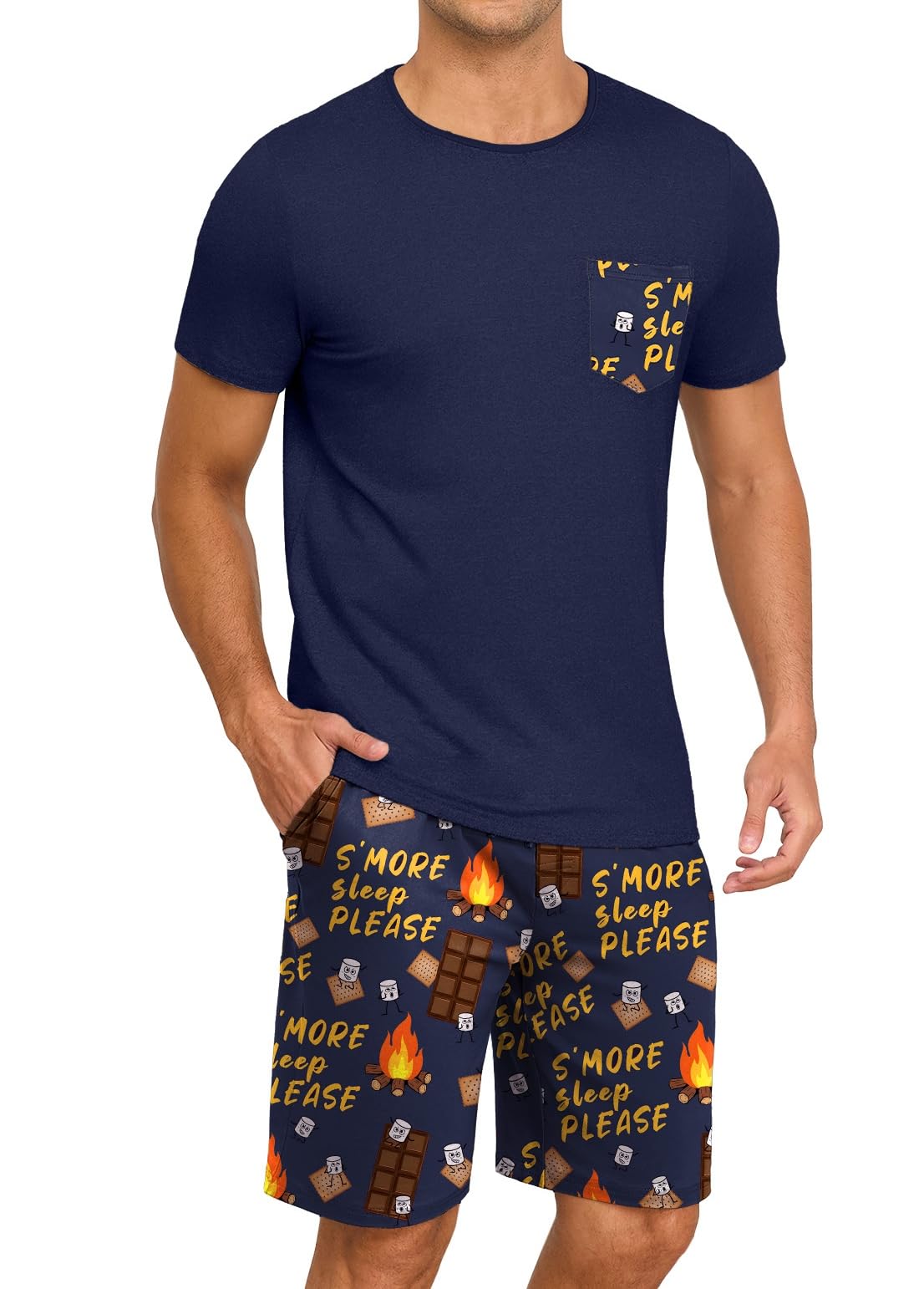 PrinStory Mens Pajamas Set Short Sleeve Pjs Sets S-3XL
