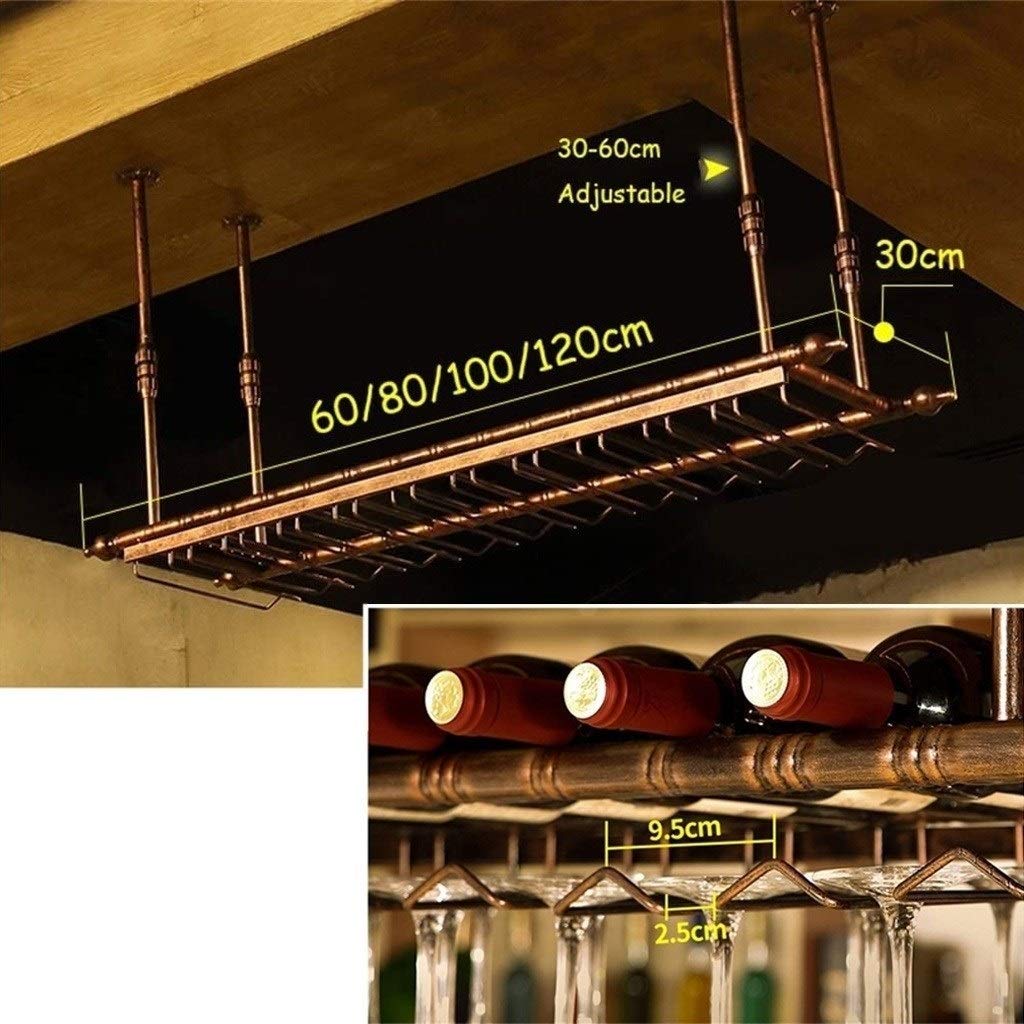 Genérico Stojak na wino | Vintage wiszący uchwyt na kieliszki | Rustykalny organizer na butelki i kieliszki do wina | Przechowywanie wina z regulacją wysokości (120 x 35 cm)
