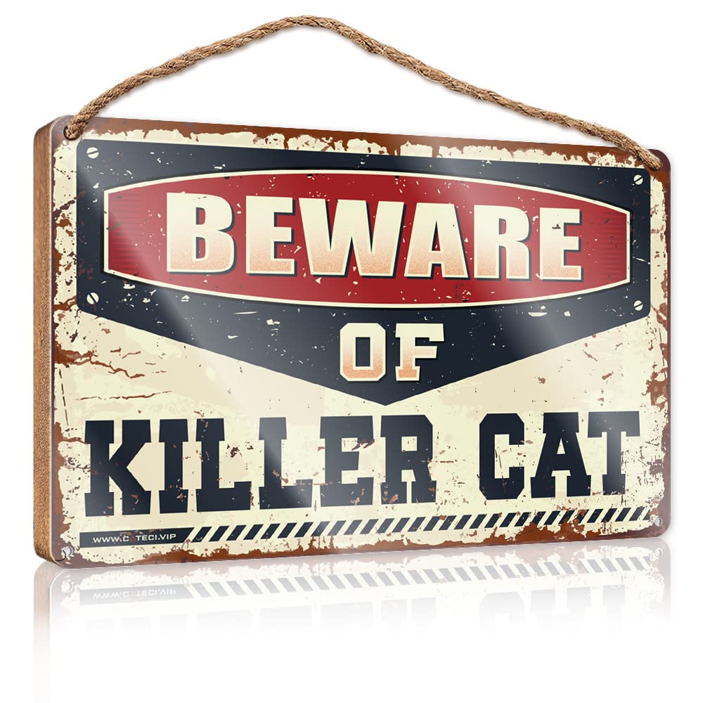 Yyhleh One Color Funny Door Frame Sign Beware Of Killer Cat Wooden Sign Teens Stuff Door Sign Decor(23X35cm)