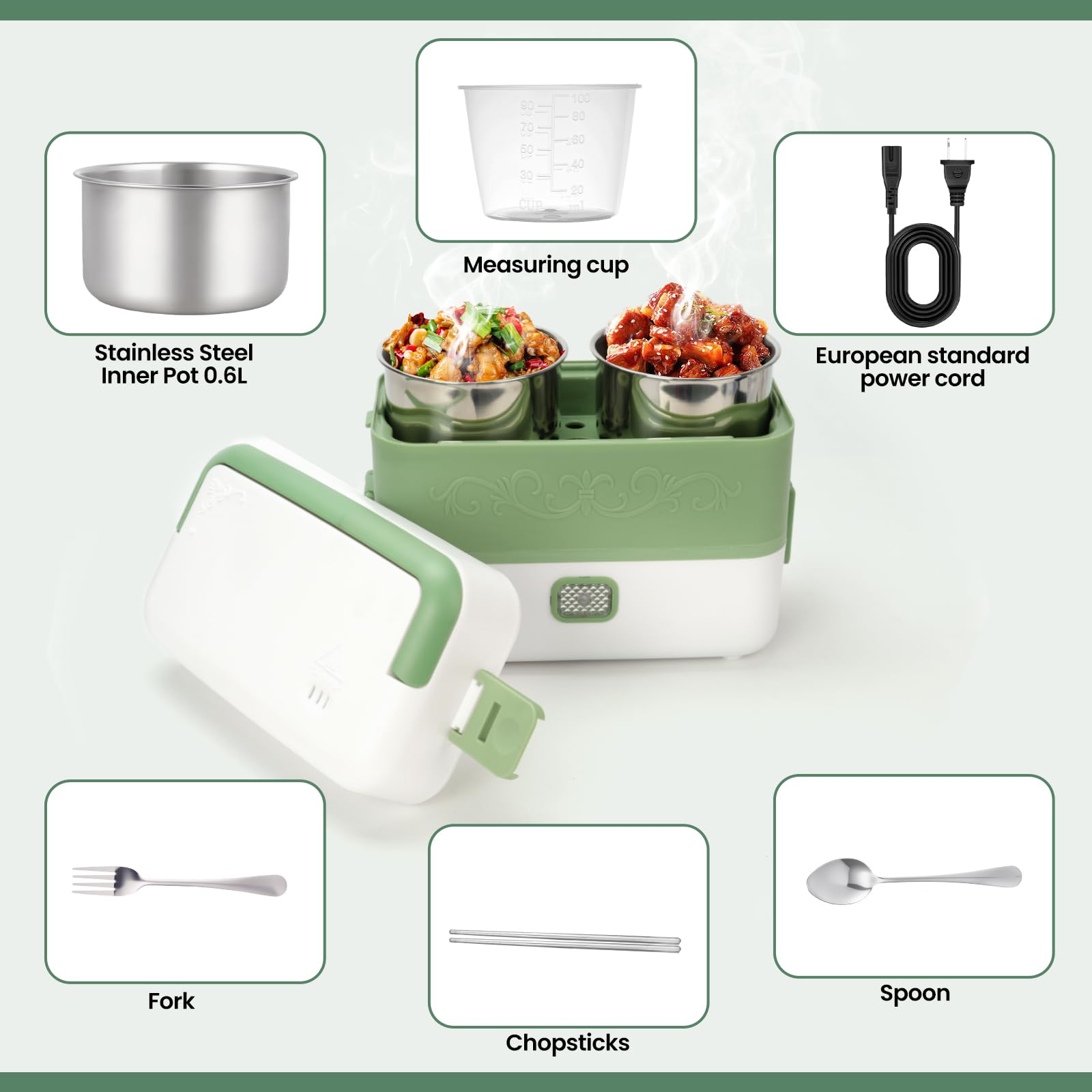 Scaldavivande Portatile Lunch Box Elettrico 200W – Riscaldamento Autonomo Per Ufficio E Viaggi - 2