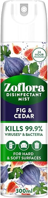 Zoflora Fig & Cedar 300ml Disinfectant Aerosol Mist Spray, Anti-Viral Mist, Air Freshener Spray, Room Spray, Disinfectant Spray Eliminates Odours