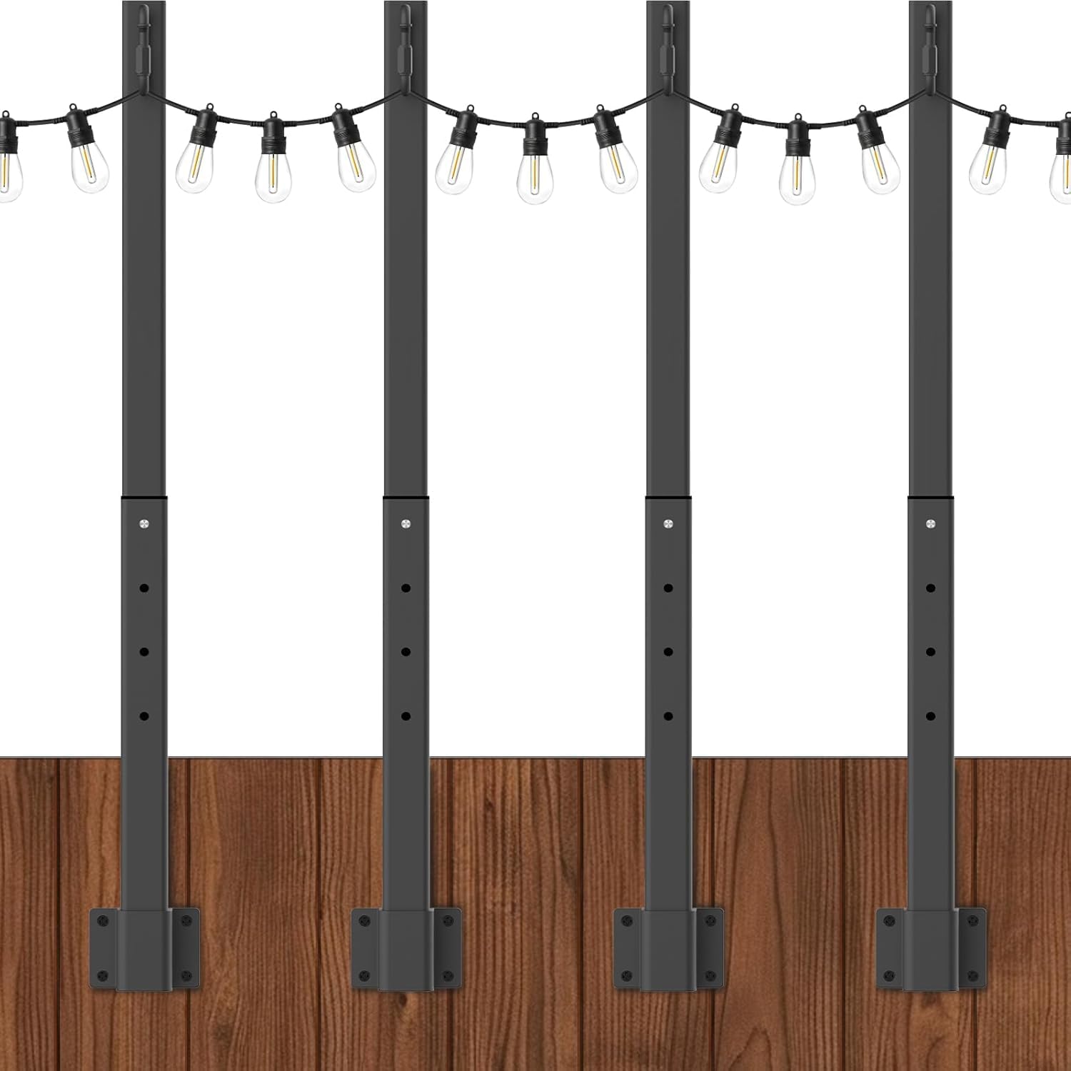 NUERPO 4 Pack String Light Poles,2.8Ft Metal Poles for Outdoor String Lights,Outdoor Light Poles with Post,Poles/Stand for Outside,Patio,Deck,Backyard,Garden Wedding,Party