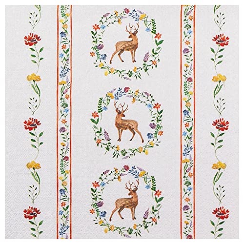 20 servilletas de ciervos en coronas de flores, Baviera, Oktoberfest, animales, decoración de mesa, decoupage, técnica de servilletas, 33 x 33 cm