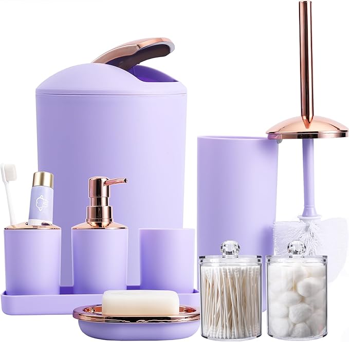 Amazon.com: BSSN 9-Piece Purple Bathroom Accessories Set, Complete with Trash Can, Soap ...