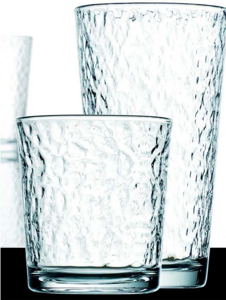 Set of 16 Durable Hammered Glass Drinking Glasses ~ Includes 8 Highball Glasses and 8 DOF Glasses ~ 16-piece Elegant Glassware Set