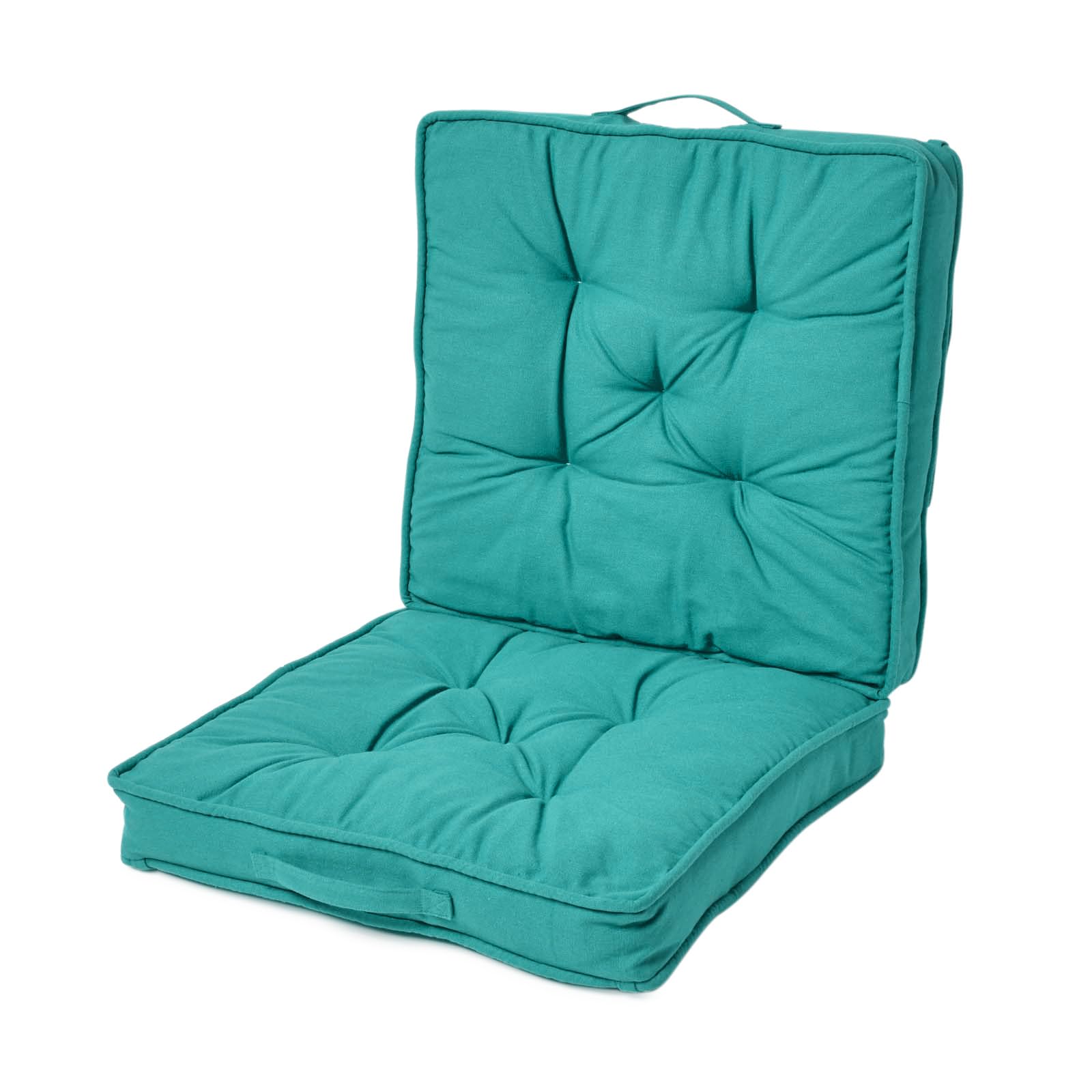Homescapes Unisex Teal Cotton Travel Support Booster Cushion In | Size: 50 Cm X 50 Cm