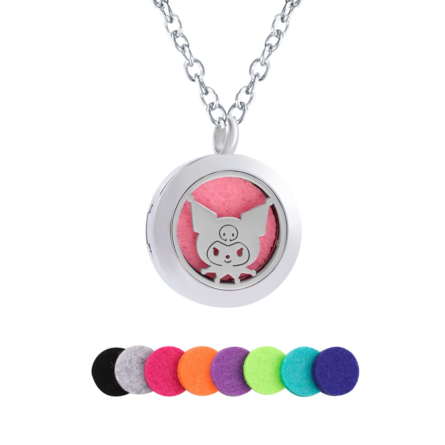 G-Ahora Kitty Essential Oil Diffuser Necklace Aromatherapy Kitty Cat Locket Pendant Stainless Steel Necklace for Women Aroma Therapy Perfume Necklace, Stainless Steel, naa