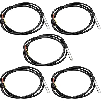 Pack of 5 DS18B20 Temperature Sensors, 1 m Cable, Waterproof and Precise, &plusmn;0.5 &deg;C Accuracy, Compatible with Arduino, for Rasp