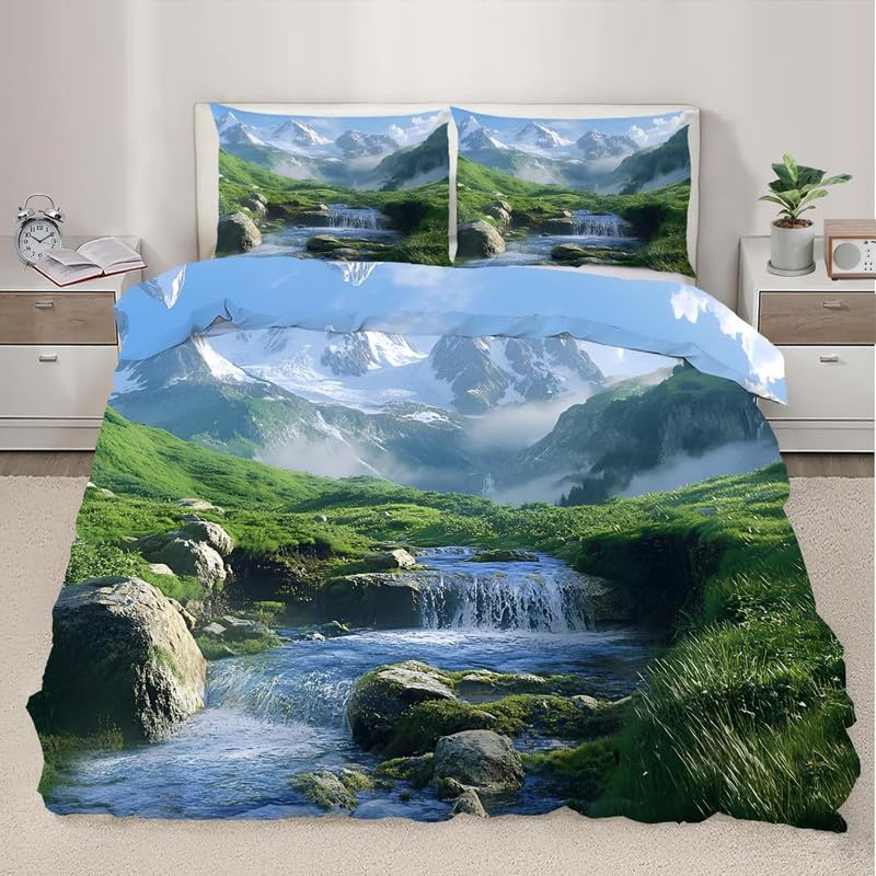 Funda Nordica Cama 150 Paisaje Juego de Ropa de Cama de Suave Microfibra para Adolescente Adultos, Funda Edredón 240x220 cm con Cremallera y 2 Funda de Almohada 50x75 cm