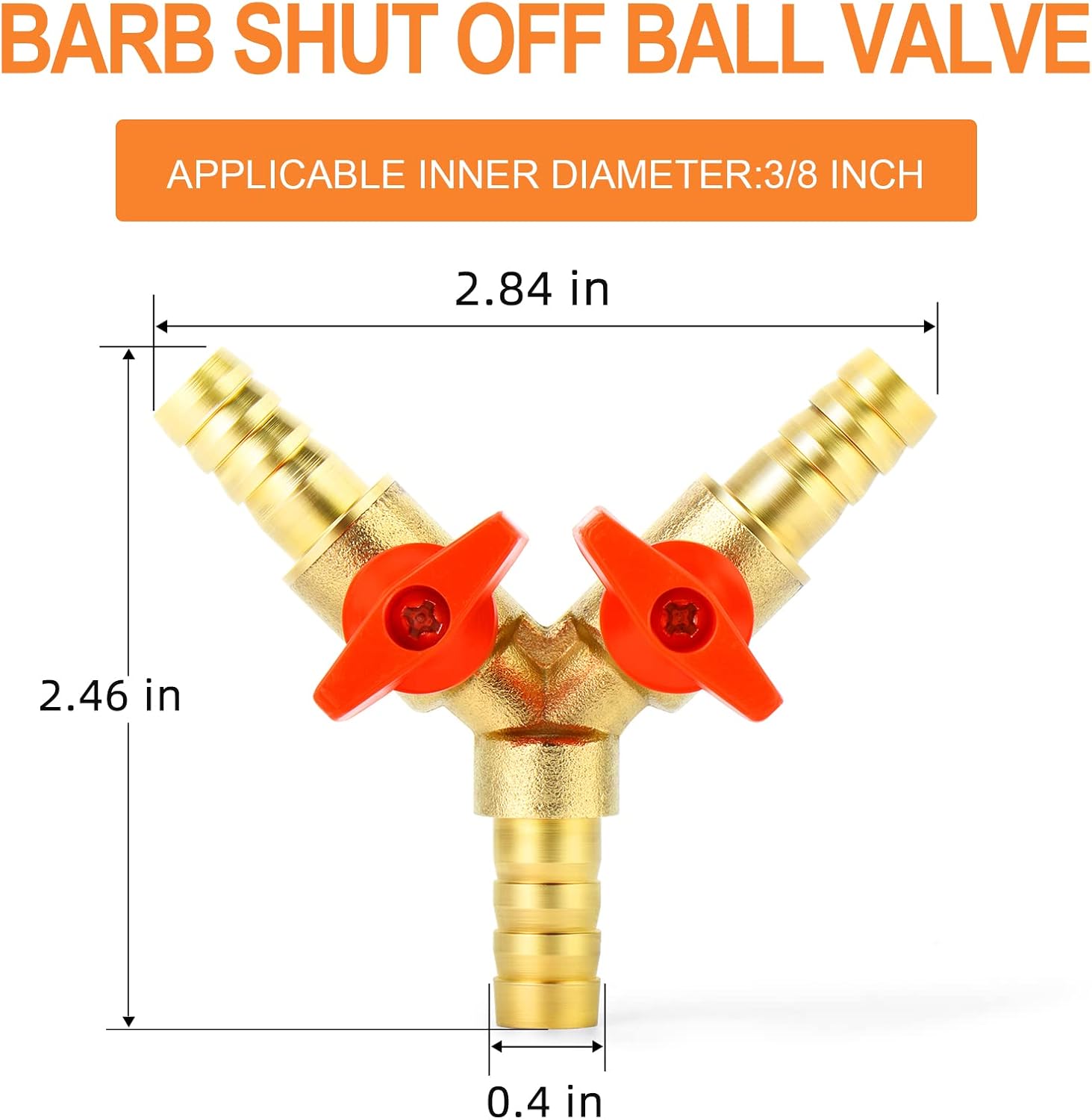 GASHER 2PCS 3 Way Shut Off Ball Valve, 3/8" Hose Barb 2 Switch Brass Y Shaped Valve with 6 Hose Clamps