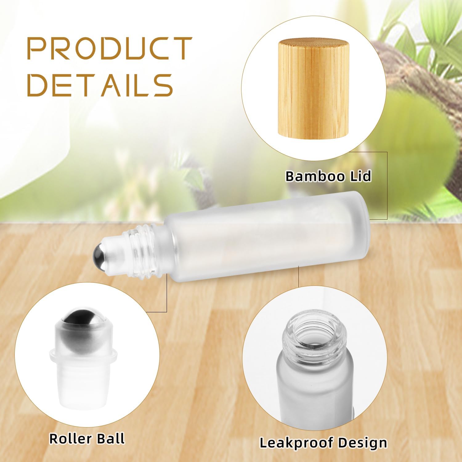 Cositina 24 Pcs 10ml/0.34oz Glass Roller Bottles Refillable Perfume Bottles with Roller Balls & Bamboo Lids for Travel Essential Oils - White Frosted image 3