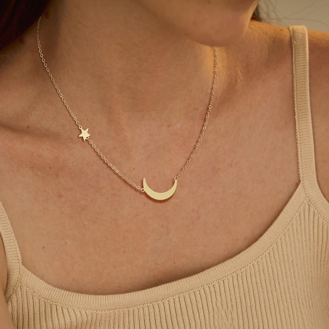 ASCOMY Dainty Gold Pendant Necklace 14k Gold Plated Delicate Tiny Love Heart Star CZ Leaf Pendant Necklace Simple Necklaces Everyday Jewelry for Women