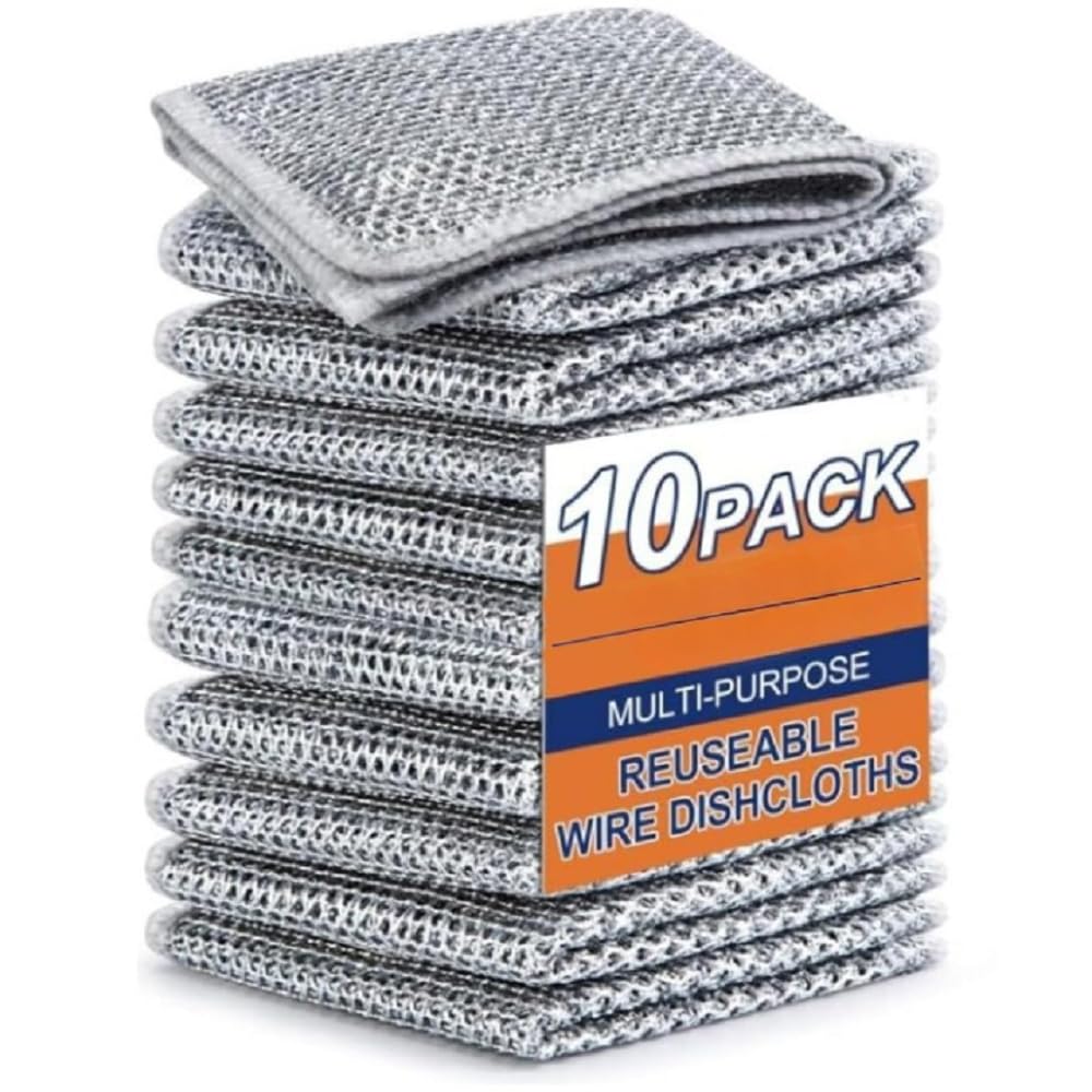 MARMIX Non-Scratch Dish Wash Cloths, Multipurpose Steel Wire Dishcloths for Wet Dry Use, Stainless Steel Scrubbers for Washing Dishes, Sinks, Counters, Easy Rinsing and Machine Washable (Pack of 10) (B07QG6QP6B) Amazon Price History, Amazon Price Tracker
