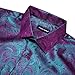 Barry.Wang Men Dress Shirts Long Sleeve Button Down Silk Paisley Floral Party Shirt Jacquard Business Formal Purple and Teal