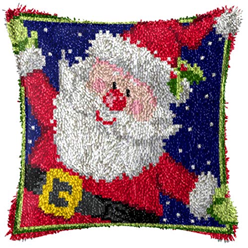 Image of Howie's Latch Hook Kit, DIY Santa Claus Pillow Crochet Yarn Kits for Adults, Color Preprinted Pattern Embroidery Sofa Cushion Cover (Christmas-Santa Claus 2, 16.93 x 16.93 inch)