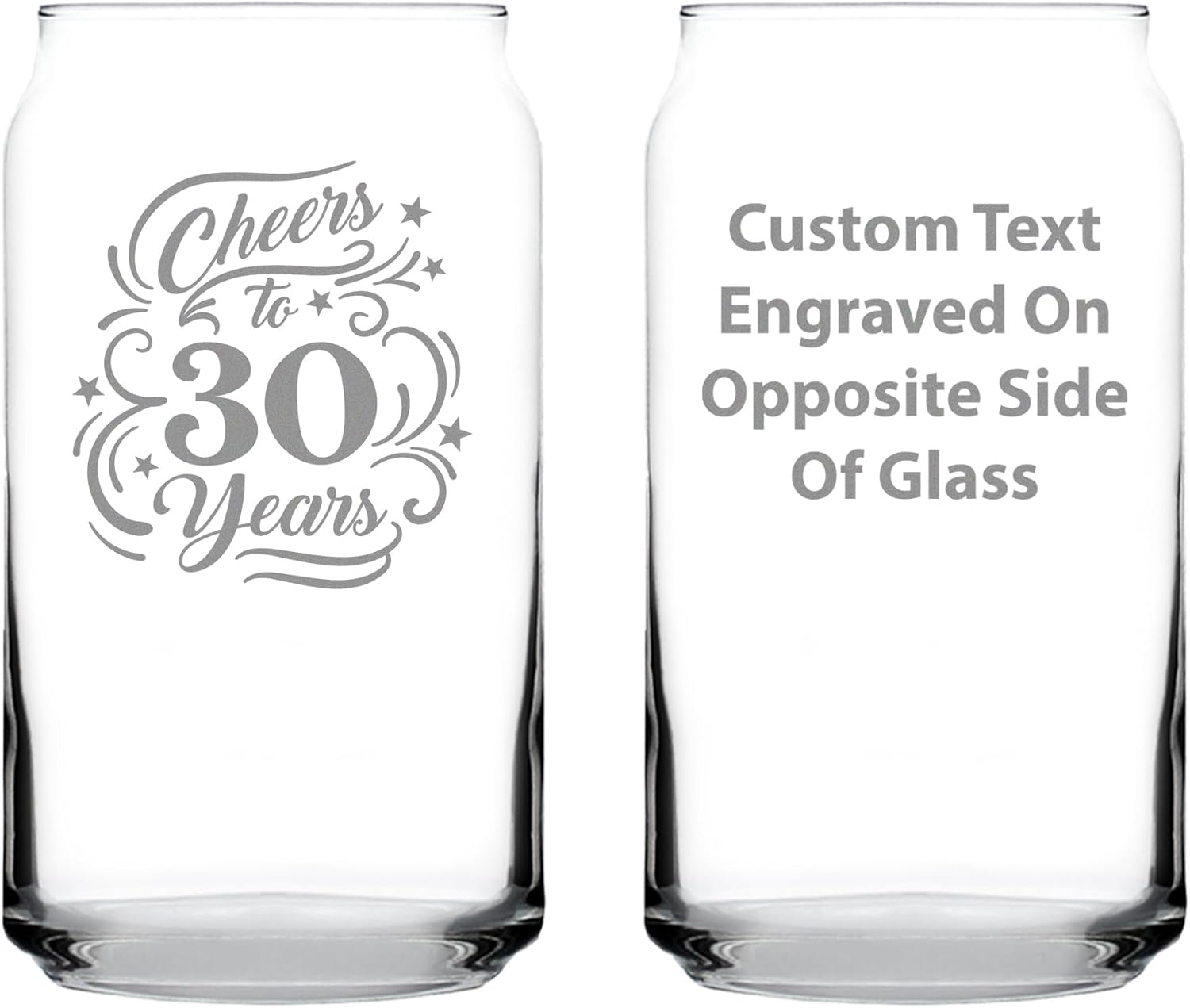 Bevvee Cheers to 30 Years - Beer Can Pint Glass Gifts for Women & Men - 30th Anniversary Party Decor - Set of 2-16 Oz Glasses