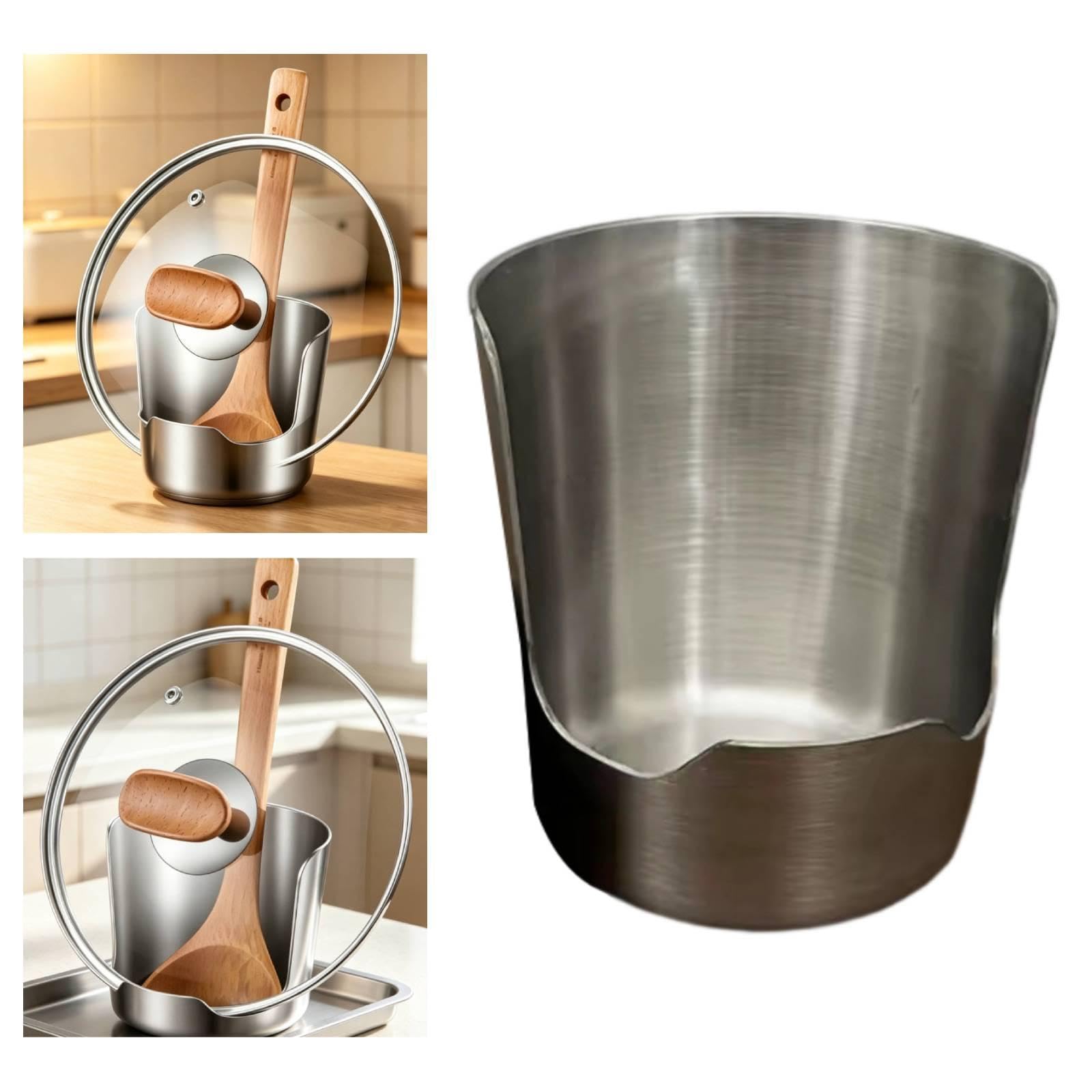 Soporte de Tapa y Cuchara de Acero Inoxidable Reposacucharas Soporte para Utensilios de Encimera Organizador Multifuncional Base Estable con, 9 Cm