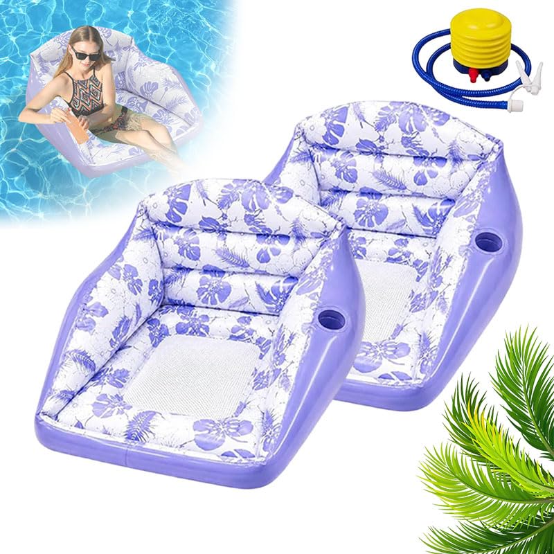 3-in-1 Inflatable Pool Lounge Chair, 2026 Upgreted Adult Large Inflatable Water Sofa, Tropical Style Float Chair with Cup Holder and Pump, Pool Float Recliner for Summer Parties Vacation (2Pcs-B)