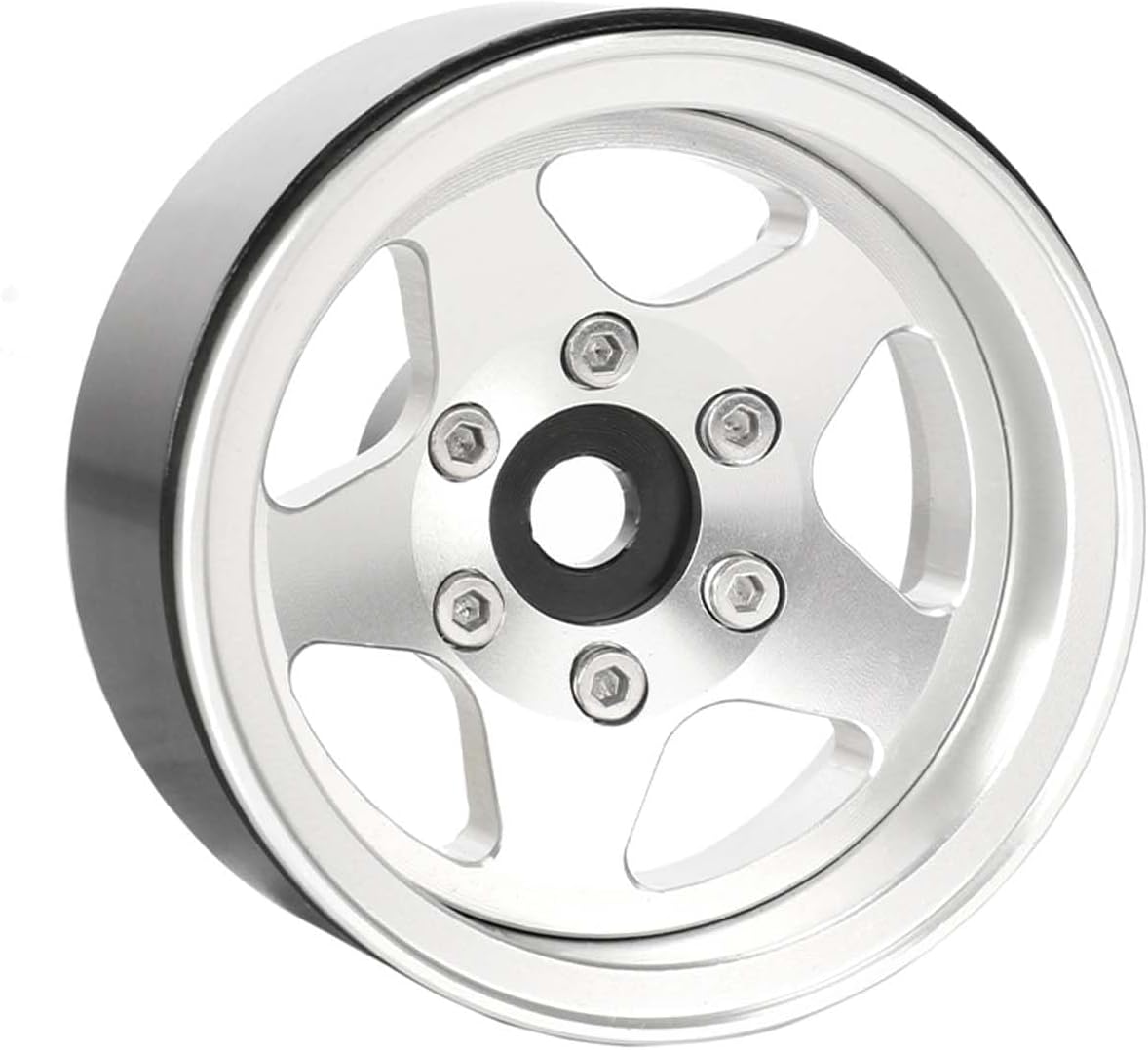 1.55 inch Beadlock Wheels +2.8mm/-4.4mm Adjustable Offset Rims for 1/10 1/12 RC Crawler Car LC70 LC80 JIMNY (5-Spoke, Silver)
