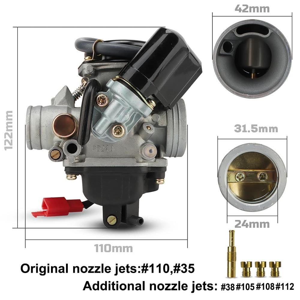 Carburador Motocicleta Power Jet Carburador PD para GY6 Motocicleta Motor 125cc 150cc con Válvula Drenaje Metal Carburador Potente 24mm