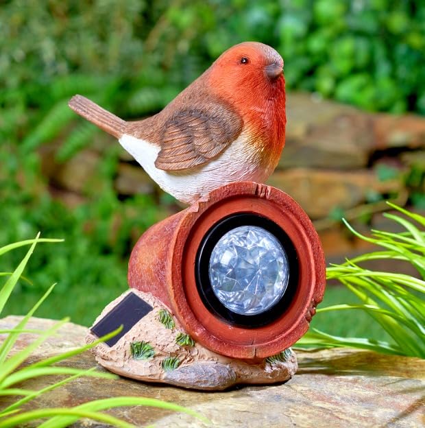 Bloomington's Direct Solar Powered Robin Rock Light - Auto Sensor Garden Decoration with 6-8 Hour Light Output
