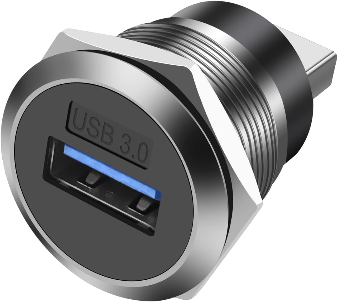 XMSJSIY 5Gbps USB 3.0 Panel Mount Threaded Fixed Round Coupler Adapter Connector Type-A Female to Male Pass Through Bulkhead Socket Converter for Data Transfer & Charging -1 PCS (Sliver)