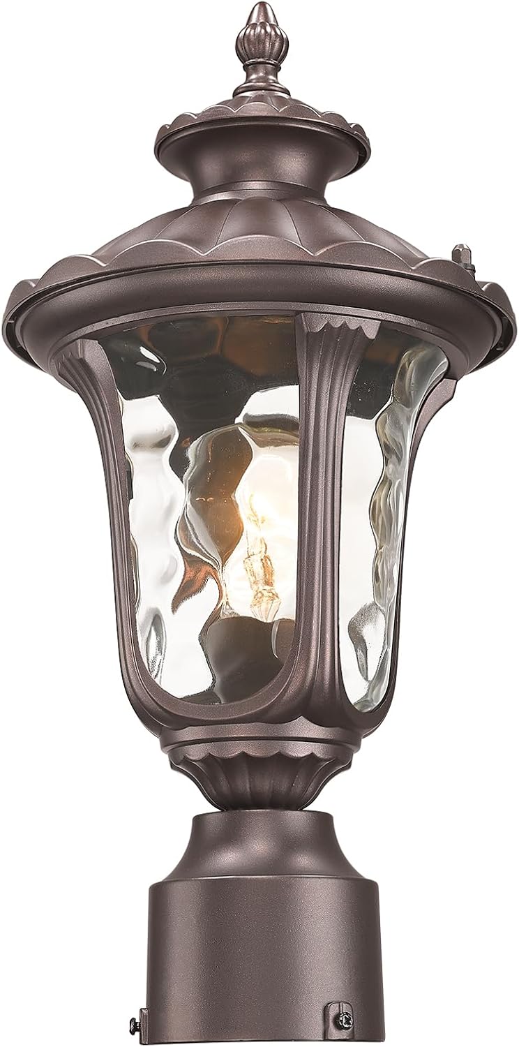 Outdoor Post Lights Fixtures Lamp Post Light, 1-Light Pole Lantern, Waterproof and Anti-Rust Aluminum Pillar Outside Lighting for Walkway, Patio, Porch, 15'' Small Oil-Rubbed Bronze