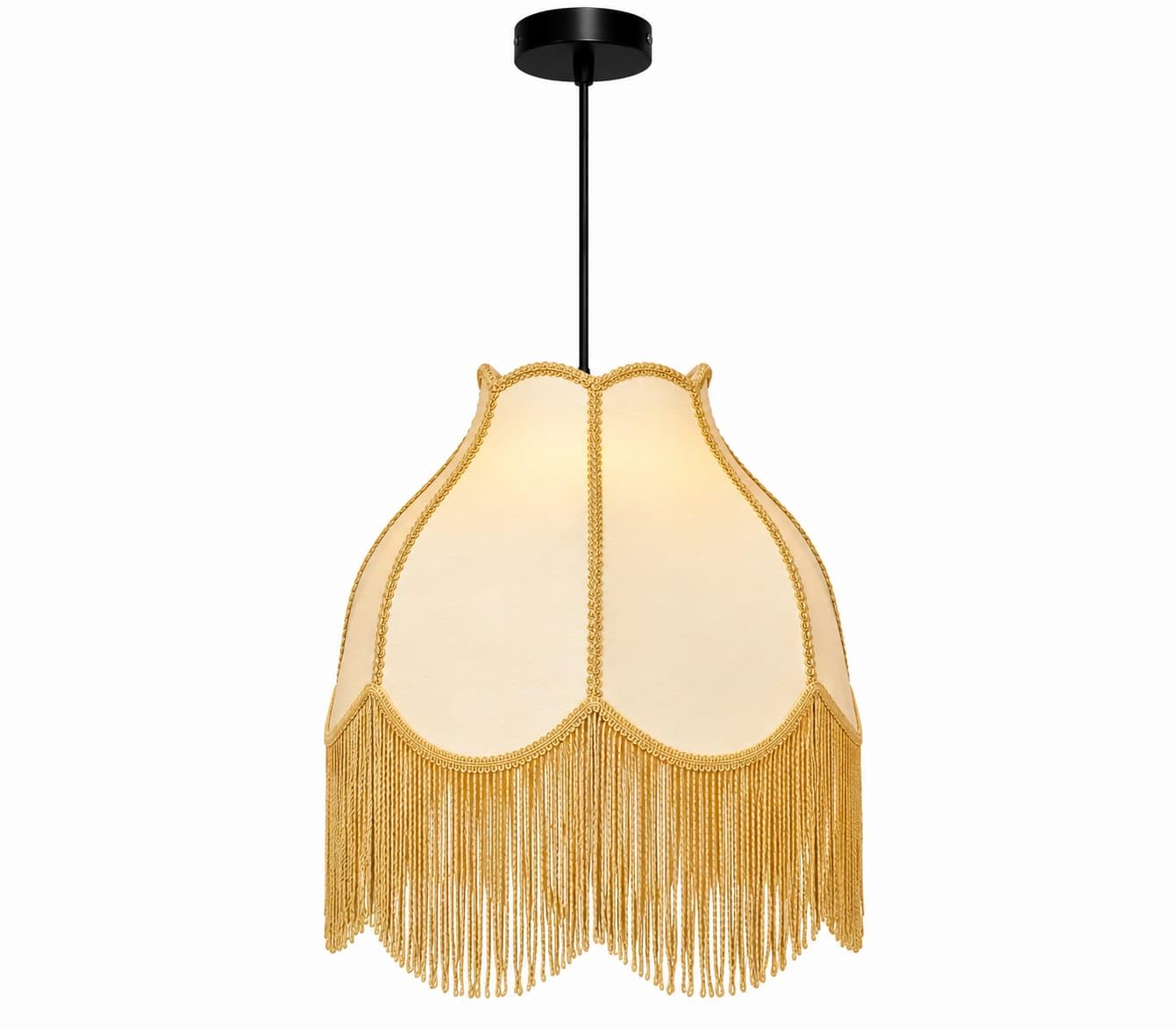 Vintage Fabric Pendant Hanging Ceiling Light with Decorative Tassel Fringe Shade (Beige) | Designer Hanging Lamp for Living Room, Bedroom, Dining Area, Café & Home Interior Décor | E27 Holder-image-27
