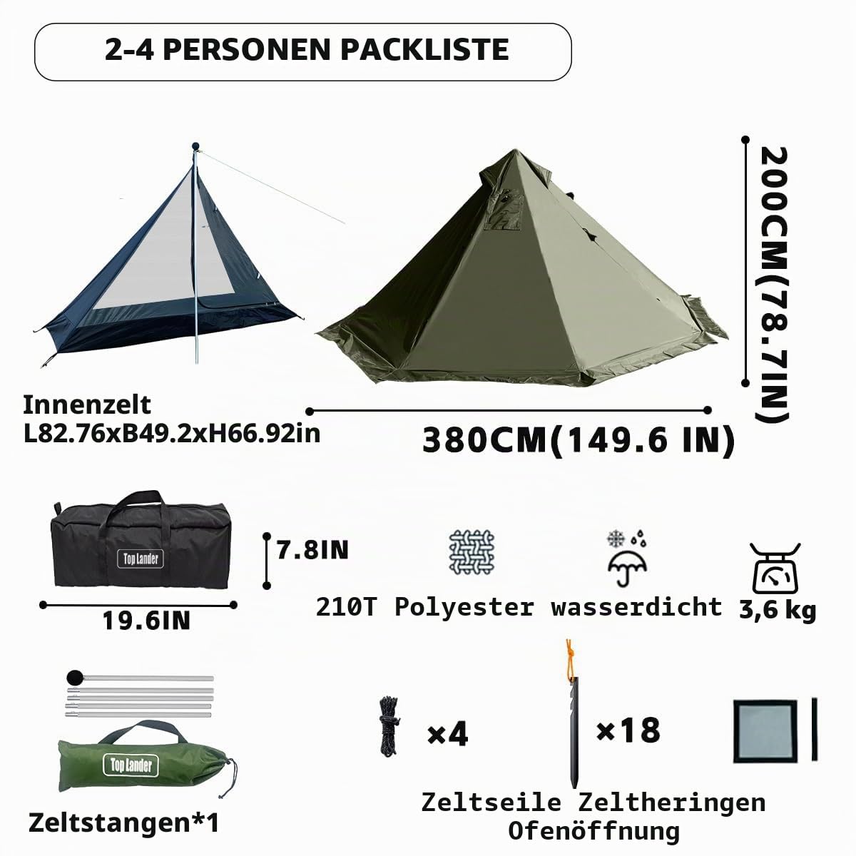 Camping Hot Tent with Wood Stove Jack Winter Teepee Tent 4 Season Backpacking Tent for Survival Hunting Military Fishing