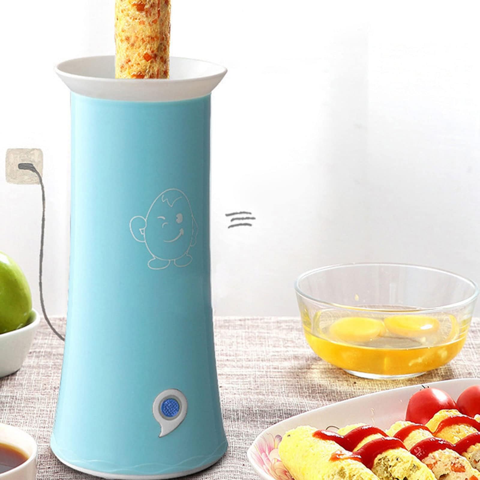 Automatische eierrolmaker, elektrische eierkoker Met antiaanbaklaag, Mini-Worst- en hotdogbroodjeskoker Met olieduwstang, reinigingsborstel, 6 min. ontbijt-eierrolmachine voor snel