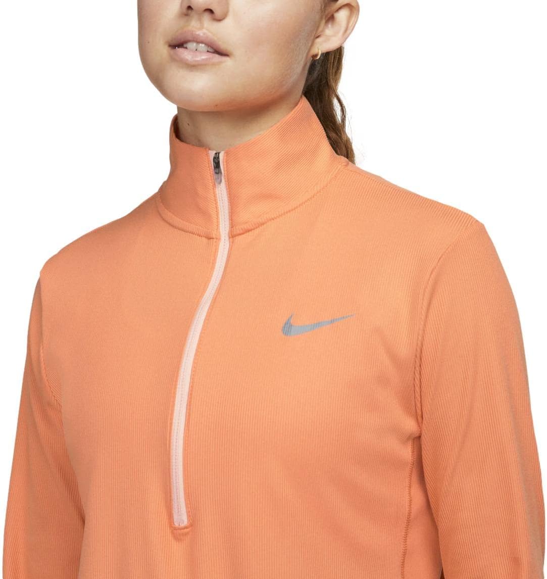 Nike Women's Dri-FIT Element Running 1/2 Zip Mid Layer Top Shirt (as1, Alpha, s, Regular, Regular, Orange Trance/Light Orange Chalk, Small)