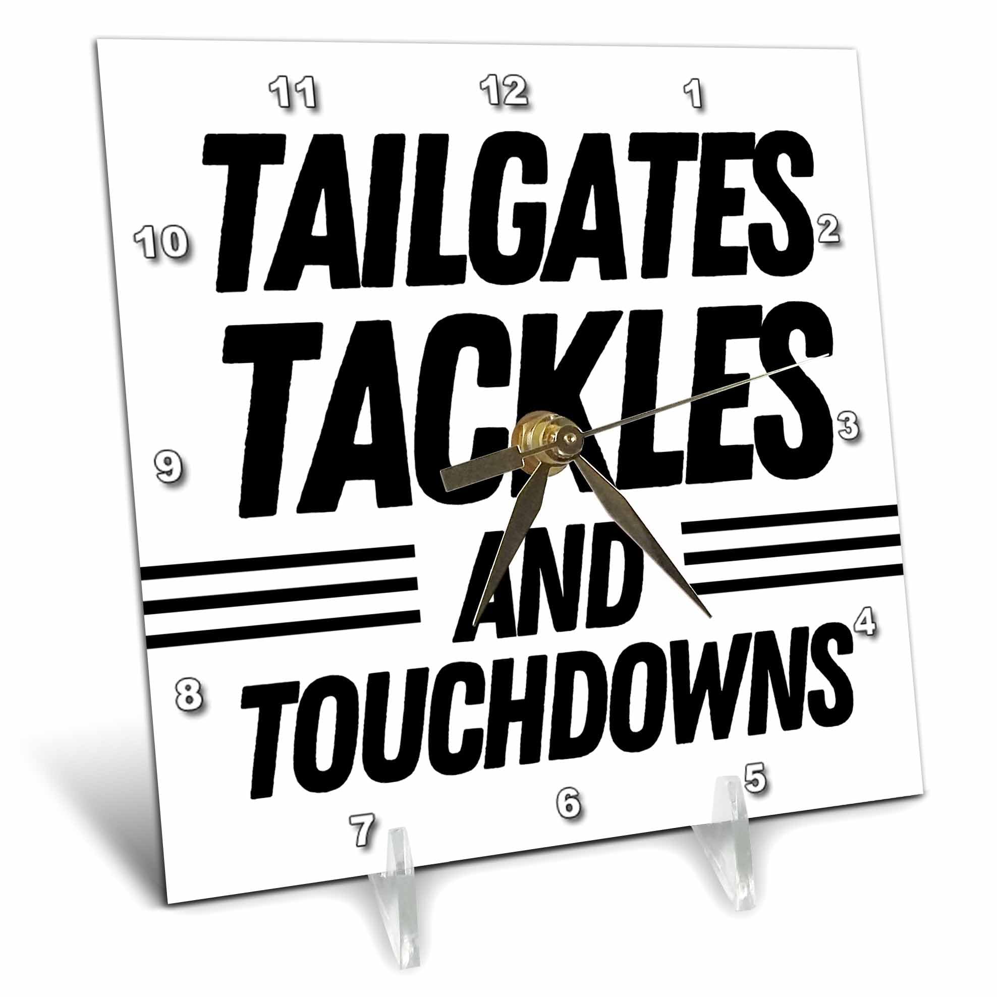 3dRose 6x6 Desk Clock - Tailgates Tackles and Touchdowns American Football Gift for Players and Fans Rosette - American Football