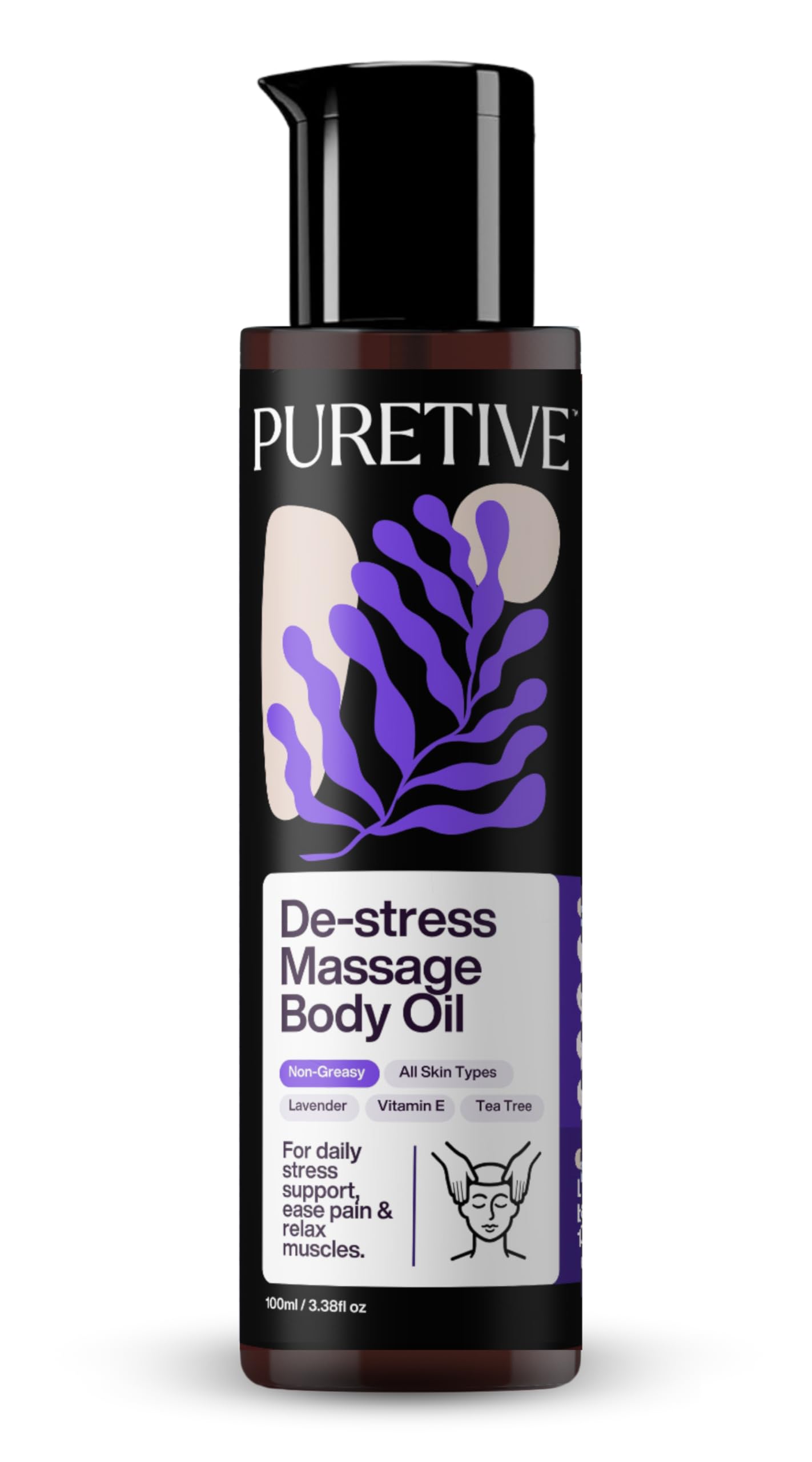 Puretive DeStress Massage Oil | Relaxes aches and pains | Suitable for All Skin Types | Deeply Relaxes | For Daily Use | Calms the Body and Mind with a Blend of Pure Essential Oils |100ml-image-32
