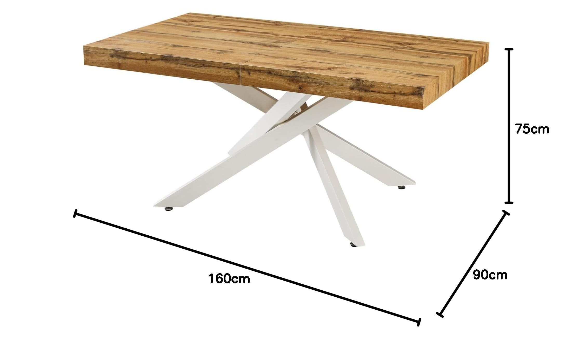 Cribel Tavolo Anson Allungabile Legno con Gambe Bianche a Croce | Tavolo Rettangolare 160/240x90x75 cm Design Moderno per Sala da Pranzo