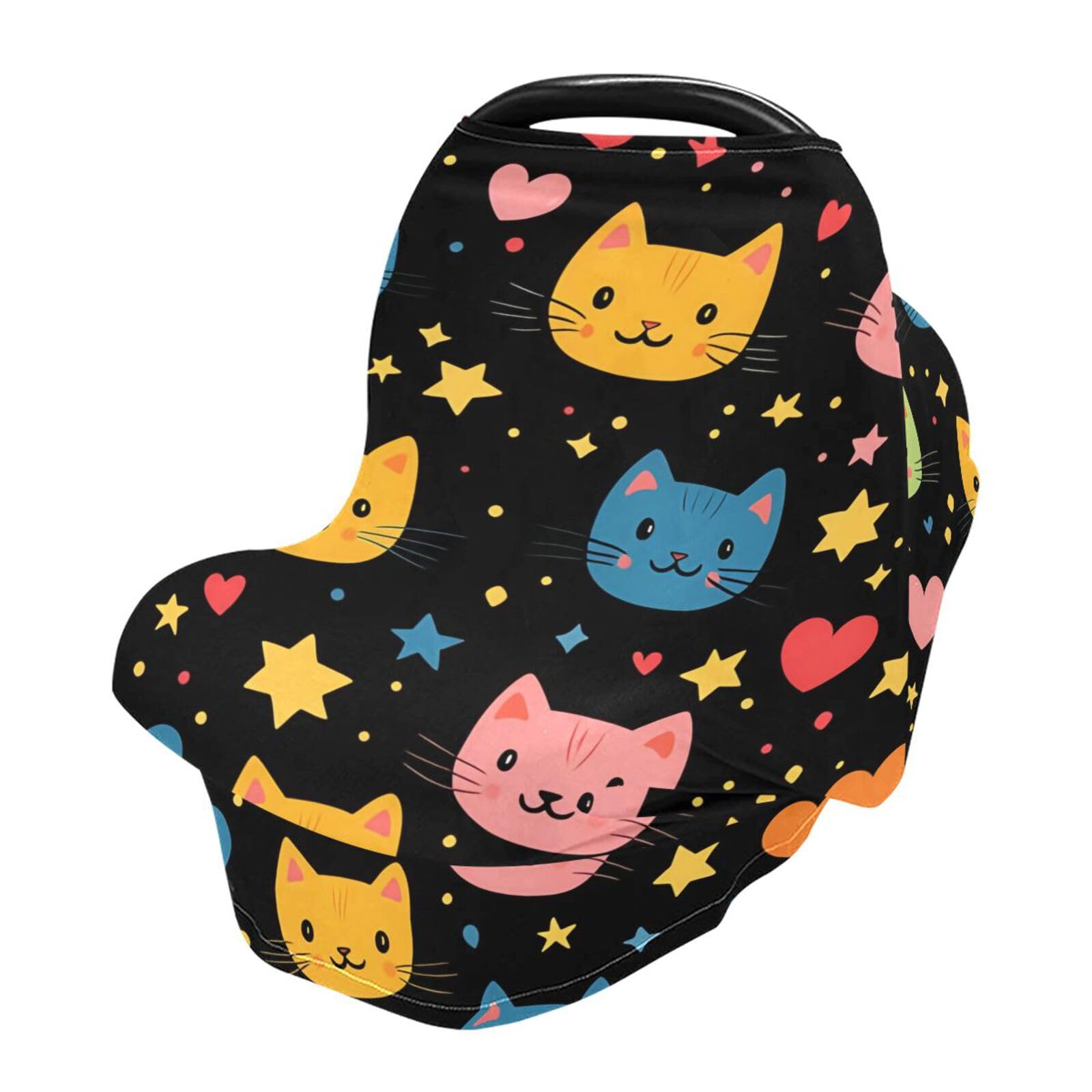Nesatuwa Baby Car Seat Cover Cute Cat Breastfeeding Covers Stretchy Breathable Multi-Use Cover Carseat Canopy for Girls and Boys