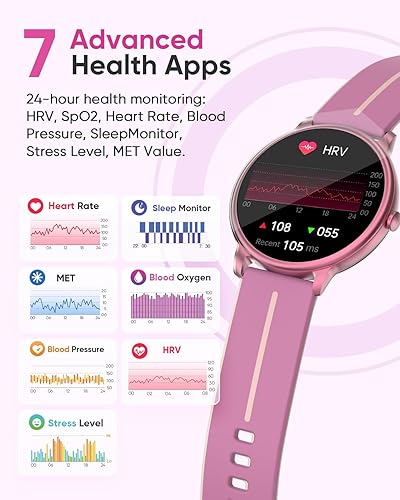 Miniatura 5 de Reloj inteligente de salud para mujer, reloj inteligente AMOLED de 1.43 pulgadas con pantalla siempre encendida, llamada Bluetooth, 7 aplicaciones