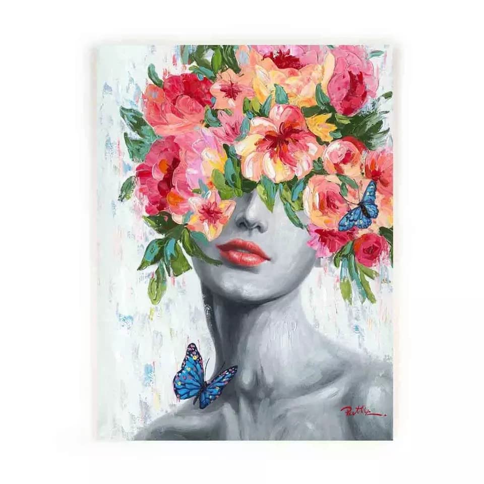 Ryoko 油彩画 女性像 花柄 Ryoko 油彩画 女性像 花柄