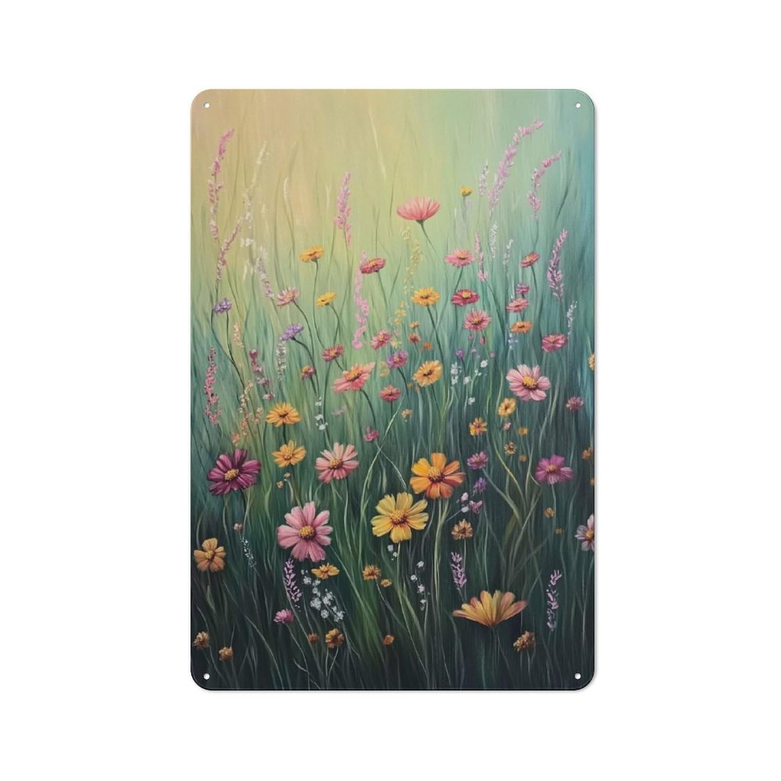 Junmoney Wildflower Filed Rustic Metal Sign 30X20cm For Guest Room Or Hallway, Suited To Hallway Wall Decor Fans