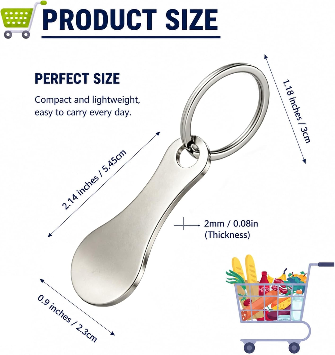 4 Pack Stainless Steel Shopping Trolley Token Keychain | 304 stainless steel,compatible with carts at Aldi Walmart Target,4 tokens with key rings,2mm thick,replaces 25¢ coin