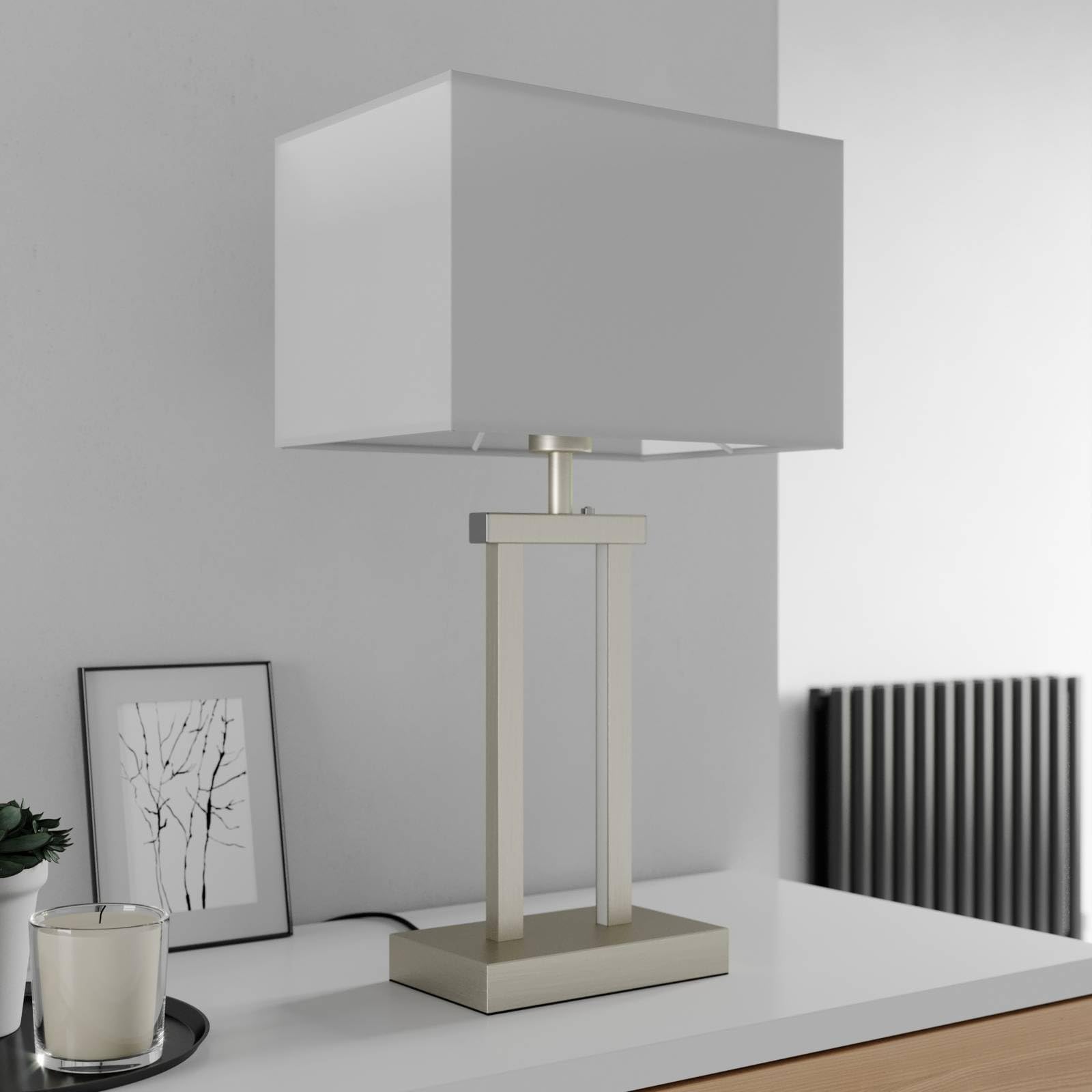 Lindby lámpara de mesa en níquel satinado, blanco, mesita noche | lámpara de mesa, e27, moderno, de tela para sala de estar, salón, dormitorio, comedor