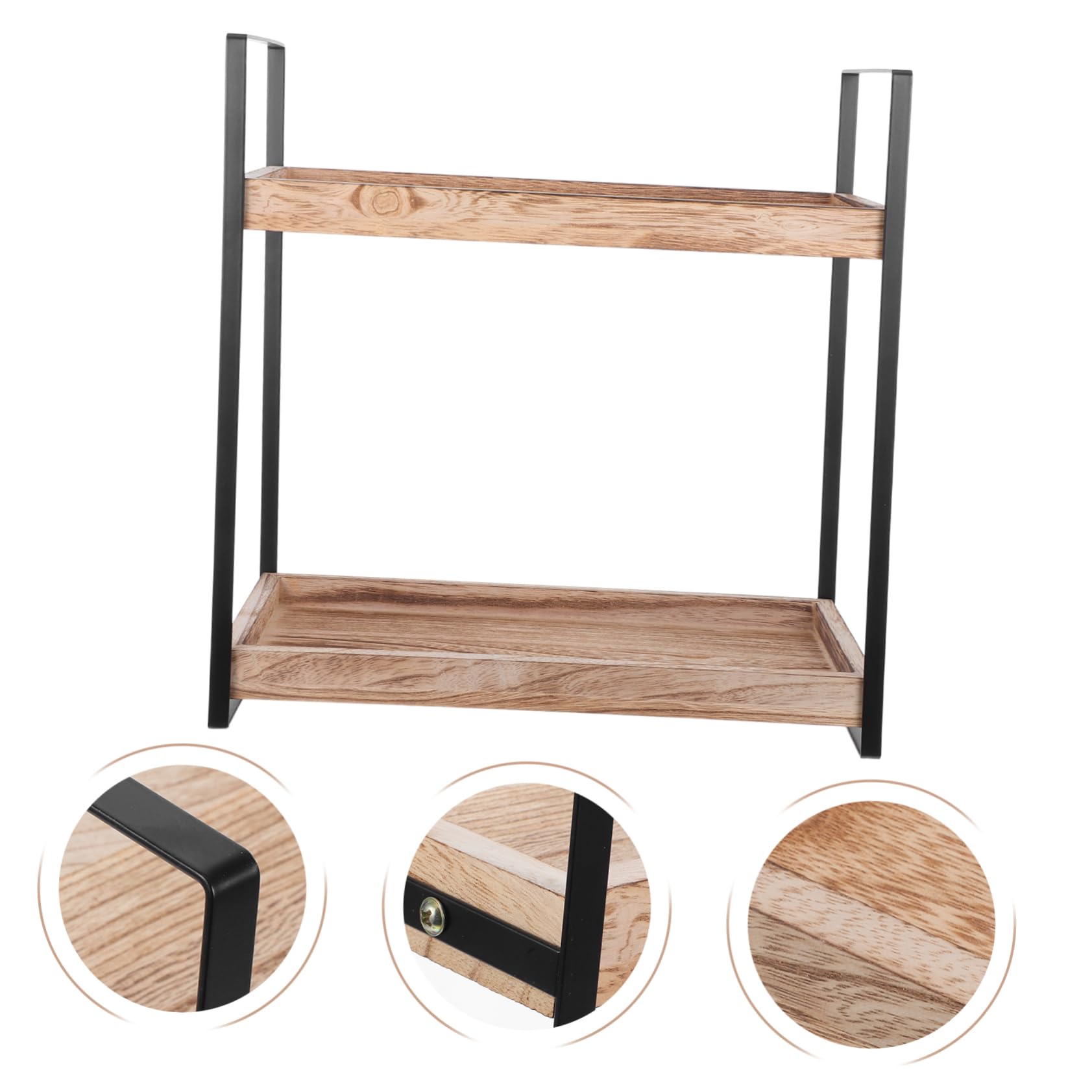 OUNONA 2-stöckiger Holzorganizer mit Metall, Großer Aufbewahrungsständer | Küchenarbeitsplatte und Hotels, Glatte Oberfläche, Robust Gebaut, Einfache Form