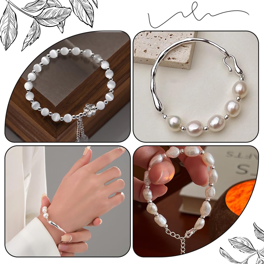 Beebeecraft 1 Caja 100 Piezas Cuentas Espaciadoras de 2.5 mm Plata de Ley Lisa Redonda Agujero Grande Cuentas de Bolas Sueltas para Hacer Joyas Pulseras Collar Agujero 1.1 mm